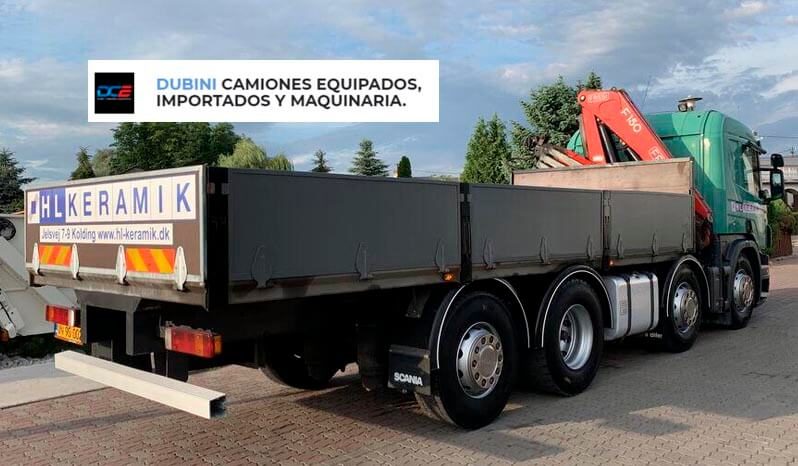 SCANIA P340 8×2 + HIDROGRUA FASSI 150 A24 + CAJA 6,5mts lleno