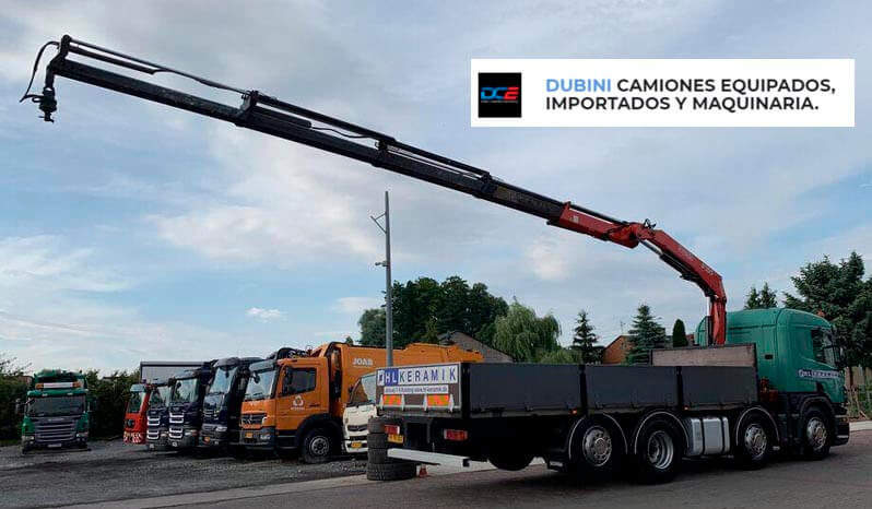 SCANIA P340 8×2 + HIDROGRUA FASSI 150 A24 + CAJA 6,5mts lleno