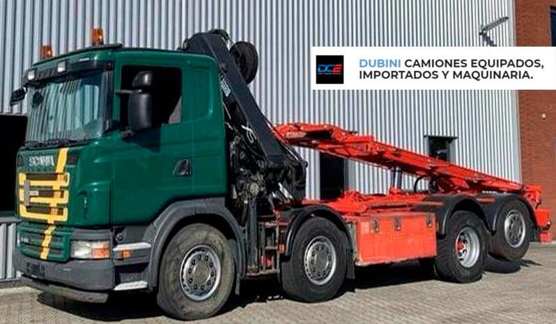 SCANIA G480 8×2 + Hidrogrua HIAB 244 EP-5 Hidou + Equipo Roll Off a Cinta lleno