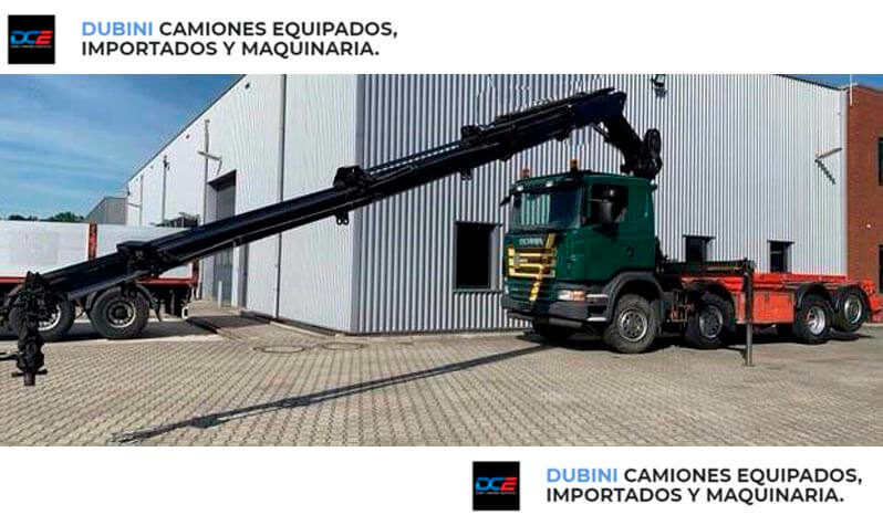 SCANIA G480 8×2 + Hidrogrua HIAB 244 EP-5 Hidou + Equipo Roll Off a Cinta lleno