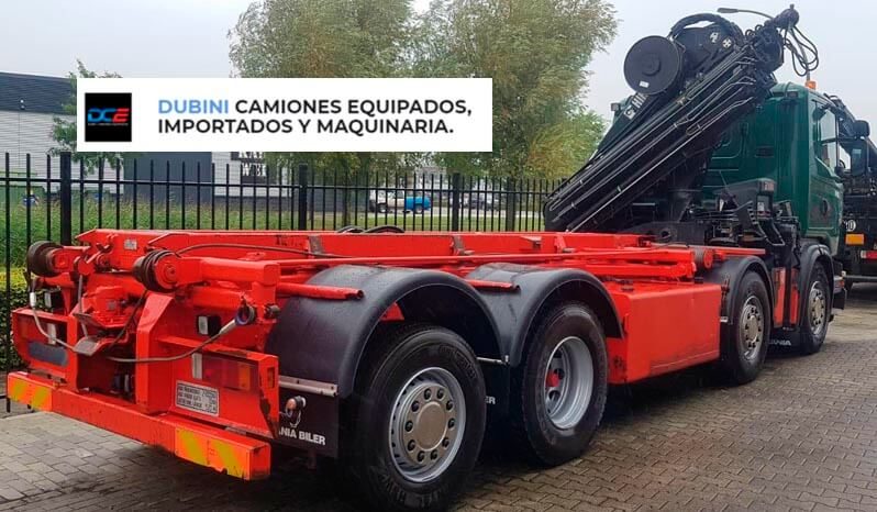 SCANIA G480 8×2 + Hidrogrua HIAB 244 EP-5 Hidou + Equipo Roll Off a Cinta lleno